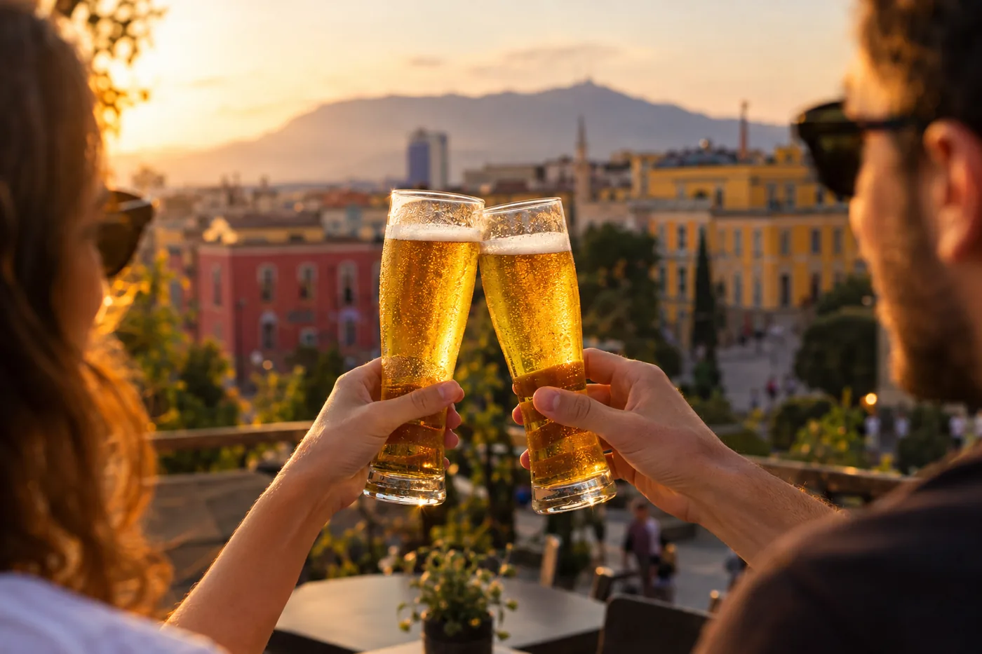 Dy gota birre të derdhura mirë, me shkumë të bardhë